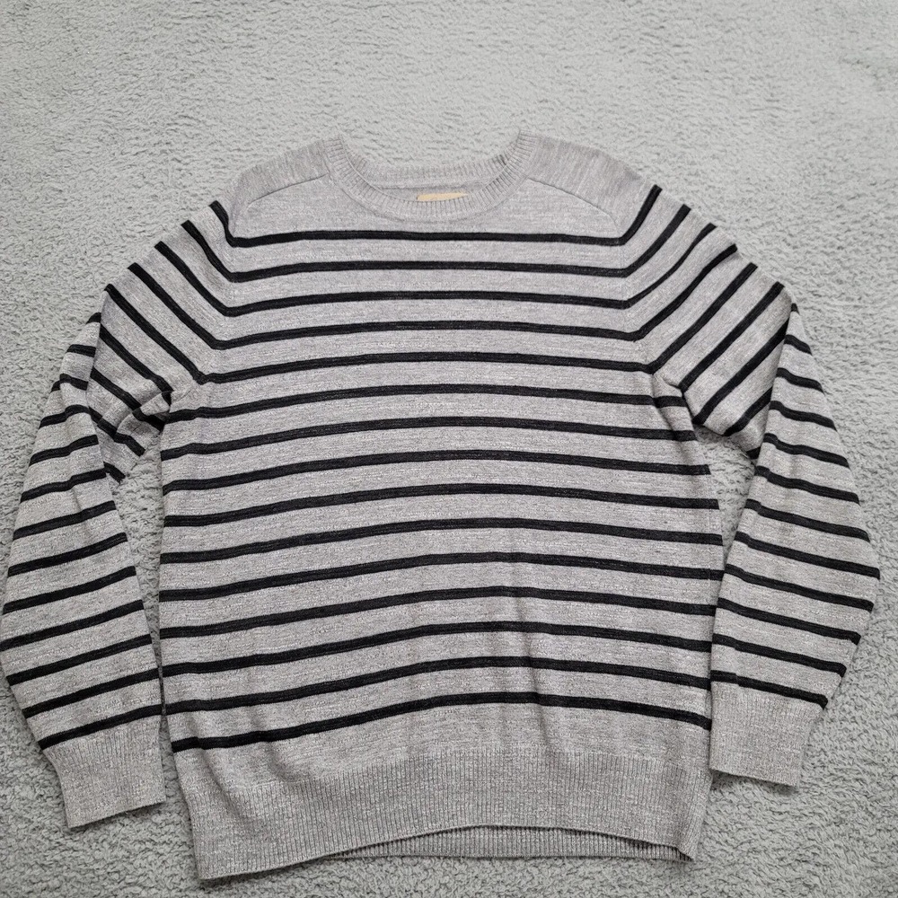 Lucky Brand Sweater Mens Large Gray Striped Casual Normcore Long Sleeve Classic